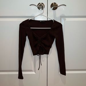 Brown scrunch crop top from Zara